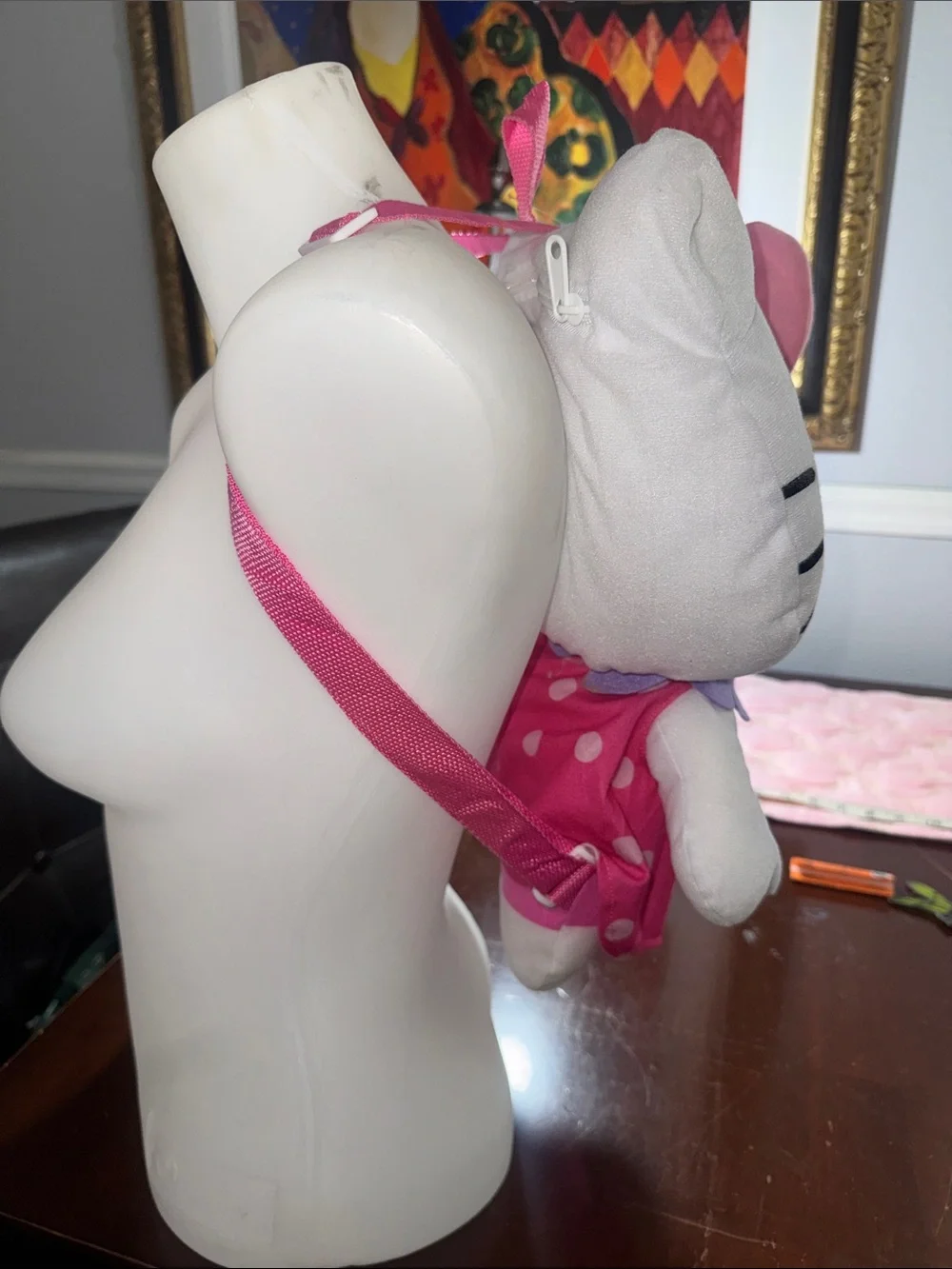 Hello Kitty Pink Polka Dot Plush Backpack with Purple Collar and Pink Bow